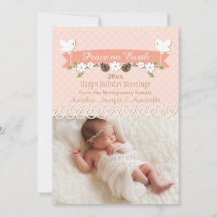 ROSIGES TAUBEN-BABY-FOTO-WEIHNACHTSKARTE FEIERTAGSKARTE