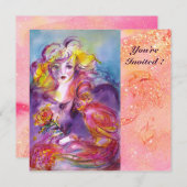 ROSINA/LADY, ROSE UND PARROT, rosa Brautparty Einladung (Vorne/Hinten)