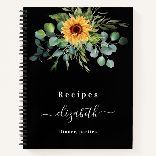 Rosinenblume Eukalyptus grüner schwarzer Name Notizblock (Vorderseite)