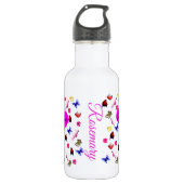 Rosmarin, Name mit Bunnies, Schmetterlinge, Vögel, Edelstahlflasche (Vorderseite)