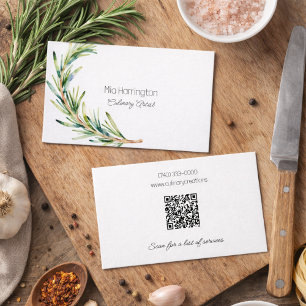 Rosmarinzweig mit QR-Code Visitenkarte