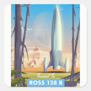 Ross 128 B Science Fiction Poster Quadratischer Aufkleber