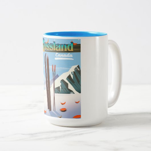 Rossland Canada Reiseplakat. Zweifarbige Tasse (VorderseiteRechts)