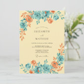Rost-Aquablüten-Hochzeit Einladung (Stehend Vorderseite)
