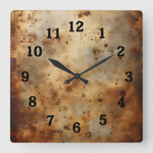 Rost auf Stahl Quadratische Wanduhr