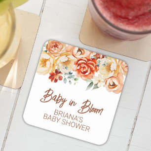 Rost-Beige-Blumen-Geschlechtsneutrale Babyparty Rechteckiger Pappuntersetzer