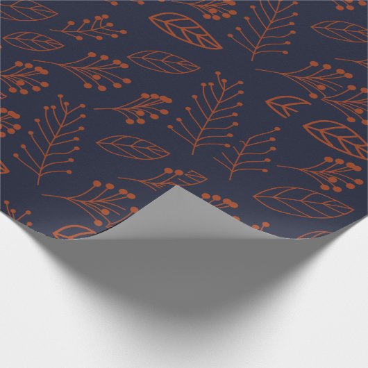 Rost-Blätter und -niederlassungen auf dunkelblauem Geschenkpapier (Ecke)