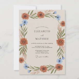 Rost Blaue Kornblume Üppige Hochzeit Einladung