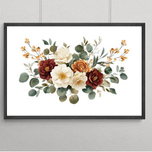 Rost-Burgund-Terrakotta-Creme-Blumen Botanik  Poster