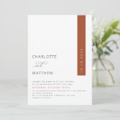 Rost, Burnt Orange, Fall Minimalistische Hochzeit Einladung (Stehend Vorderseite)