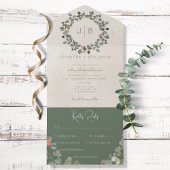 Rost & Dark Sage Green Eukalyptus Modernes Abendes All In One Einladung