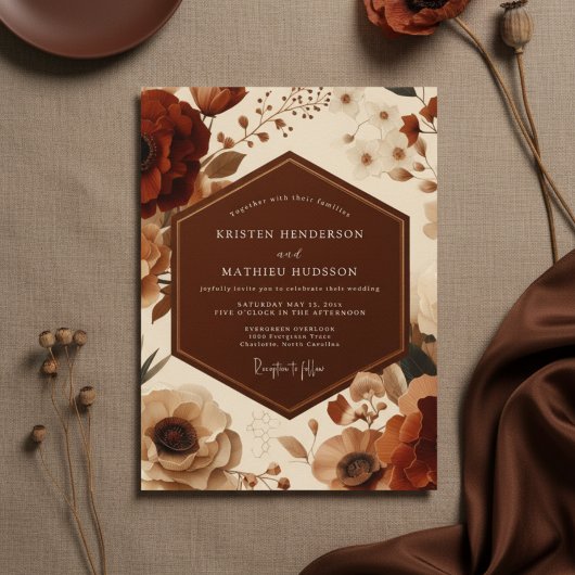 Rost Florale Herbstromanze Hochzeit Einladung