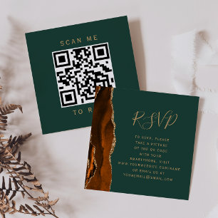 Rost Gold Achat Jägergrüne Hochzeit QR Code RSVP Begleitkarte