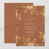 Rost Gold Blatt Hochzeit Einladung (Vorne/Hinten)