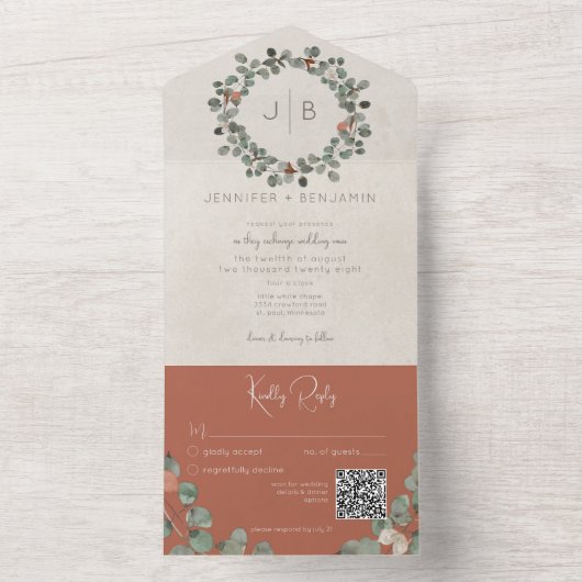 Rost & Green Eucalyptus Moderner QR-Code All In One Einladung (Innen Boden)