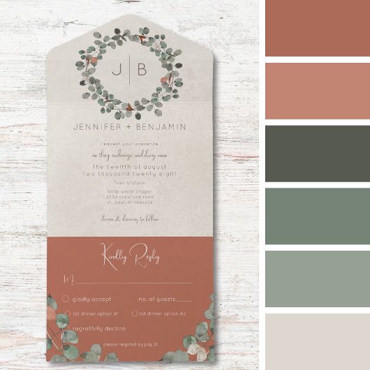 Rost & grüner Eukalyptus Moderne Kein Abendessen All In One Einladung