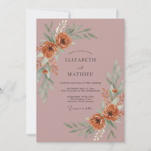 Rost-Mauve-Ranunculus-Eukalyptus-Hochzeit Einladung