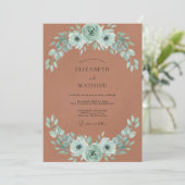 Rost-Minz-Blatt-Hochzeit Einladung (Stehend Vorderseite)