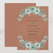 Rost-Minz-Blatt-Hochzeit Einladung (Vorne/Hinten)