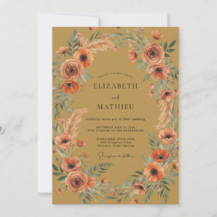 Rost-Ocker-Wildblumen-Hochzeit Einladung