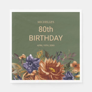 Rost Orange Blau Blumen Grün Geburtstag Serviette