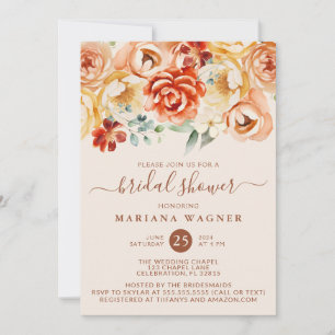 Rost-Pfirsich-Beige-Blumen-Braut-Party Einladung