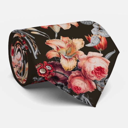 Rost Pfirsich Vintage Blumendrucke Krawatte (Gerollt)