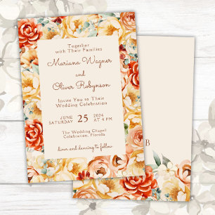 Rost Rostbraun Beige Romantische Florale Hochzeit Einladung