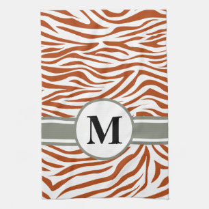Rost-roter SafariZebra mit Monogramm Handtuch