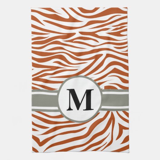 Rost-roter SafariZebra mit Monogramm Handtuch (Vertikal)