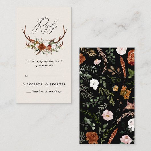 Rost schwarz schick florale elegante Hochzeitsbudg Begleitkarte (Vorne/Hinten)