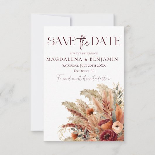 Rost Terracotta Fall Driven Florals Pampas Grass Save The Date (Vorderseite)