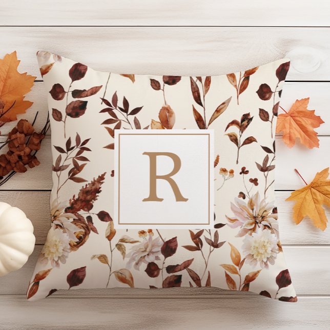 Rost Terracotta Fall Foliage Decodierung Monogramm Kissen (Rust Terracotta Fall Foliage Decoration Monogram Throw Pillow
)