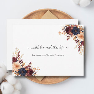 Rost-Terrakotta-Navy-Blumen-Hochzeit Dankeskarte