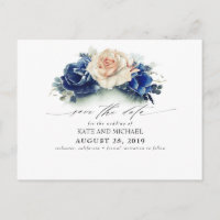 Rost und Navy Blue Floral Boho Save the Date