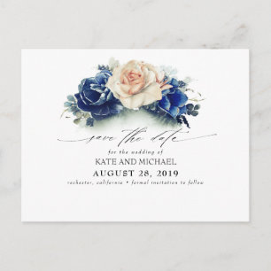 Rost und Navy Blue Floral Boho Save the Date Postkarte