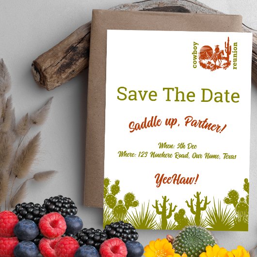 Rost und Olivgrün Kakteen Wiedersehen Save The Date