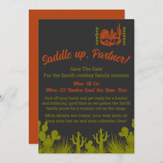 Rost und Olivgrün Kakteen Wiedersehen Save The Date (Vorne/Hinten)