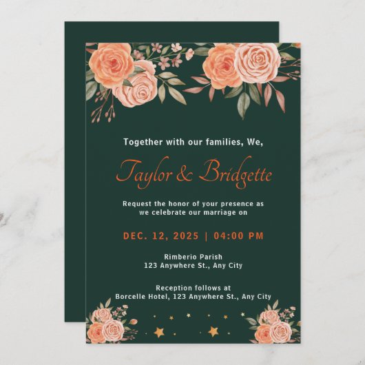 Rost und Smaragdgrüne Hochzeit im Herbst Einladung (Vorne/Hinten)