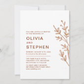 Rost und Weiß. Einfache Blätter. Moderne Hochzeit Einladung (Vorderseite)