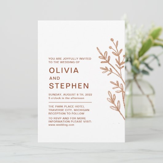 Rost und Weiß. Einfache Blätter. Moderne Hochzeit Einladung (Stehend Vorderseite)