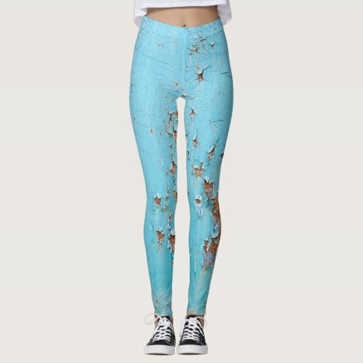 Rostblaues Metall: Texturierte Wand. Leggings (Vorderseite)