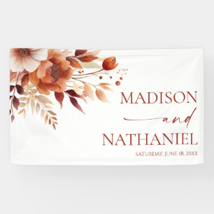 Rostbraune burgunderrote Blumen Hochzeit Banner