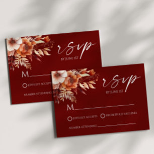 Rostbraune burgunderrote Blumen-Hochzeit im Garten RSVP Karte