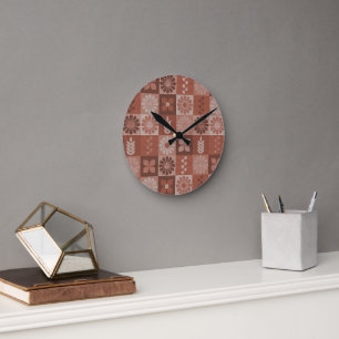 Rostbraune Jute Blumen Blätter Wanduhr