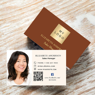 Rostbraunes Beige Logo Foto Qr Code Sozialmedien Visitenkarte