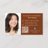 Rostbraunes Logo Foto Qr Code Social Media Visitenkarte (Rückseite)