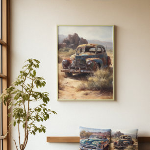 Roste in Frieden: Vintage-Wüstenauto-Kunst Leinwanddruck