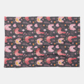 Roster Hennen Bauernhof schwarz rosa Geschirrtuch (Horizontal)