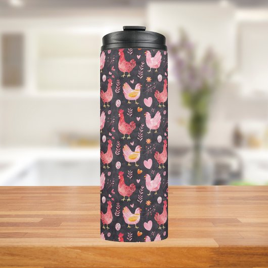 Roster Hennen Bauernhof schwarz rosa Thermosbecher